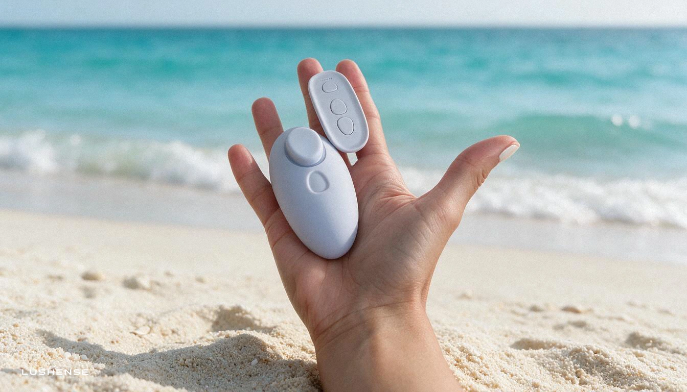 Dame Lay Panty Vibrator in the hand on the beach